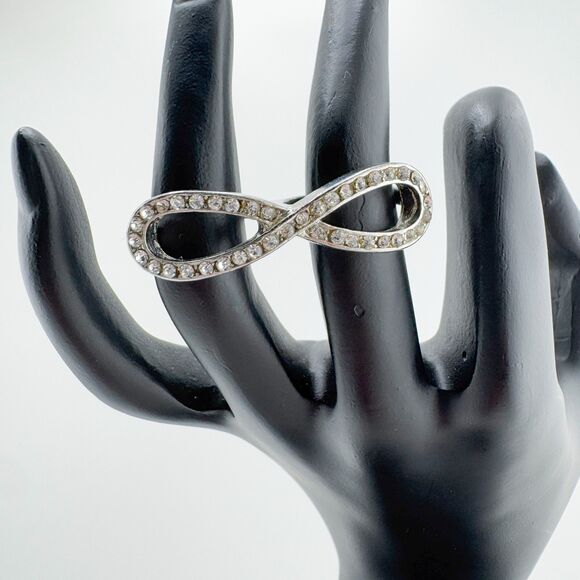 Vintage Two Finger Infinity Rhinestone Ring Statement Bling Unique Edgy Glamour - Picture 1 of 10